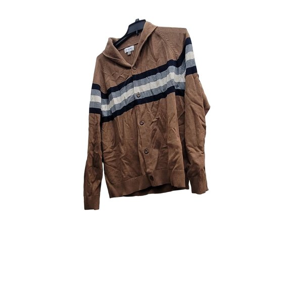 Men's Tall Striped Collared Button-Down Sweater Goodfellow & Co Brown Size XLT - Picture 1 of 5